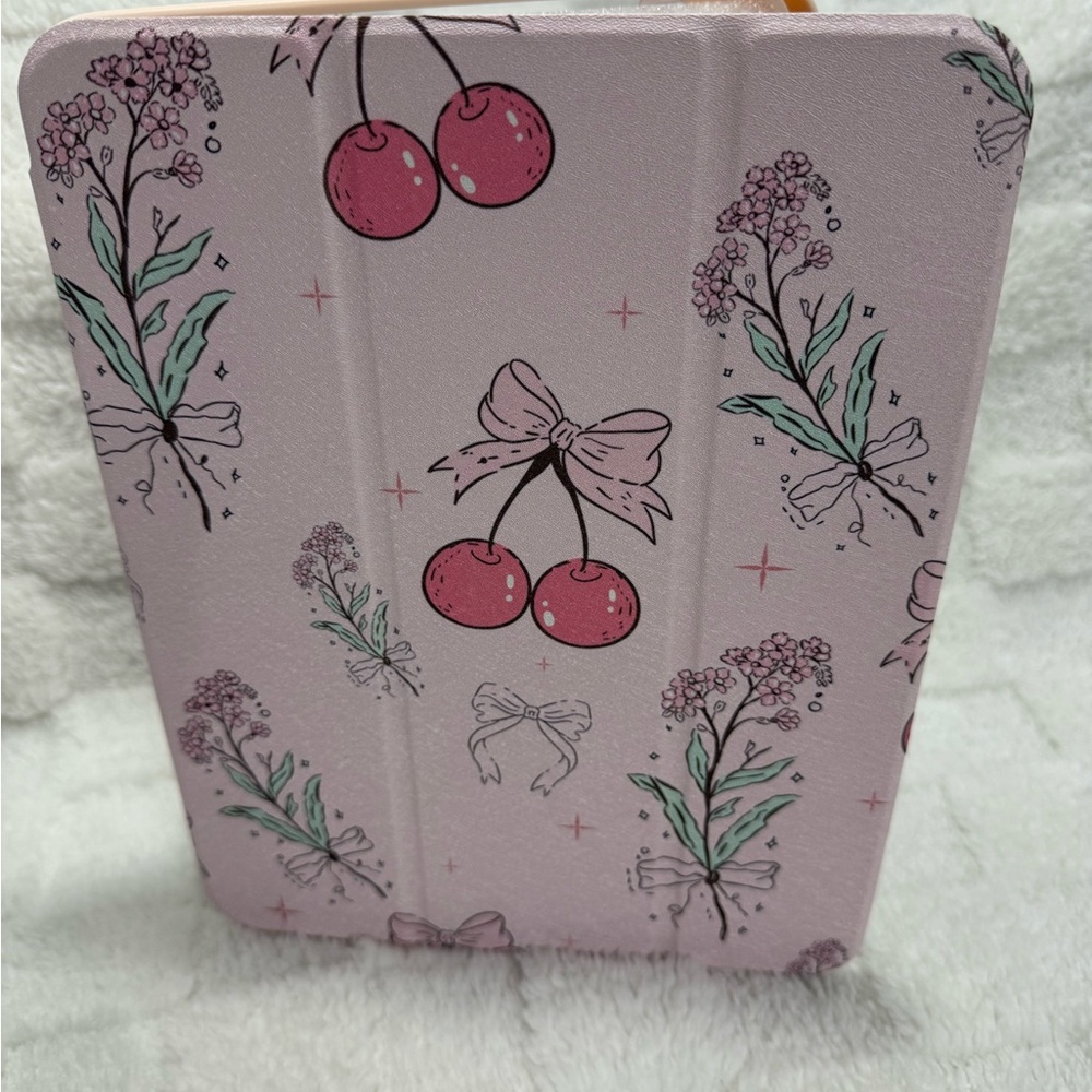 Pink Cherry Bow Floral iPad Case Folio Cover